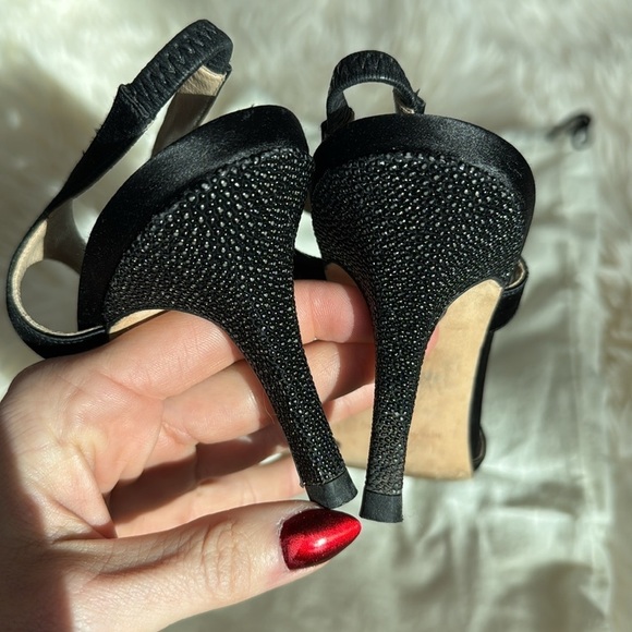 Manolo Blahnik Black Satin and Crystal Embellished Heels T-strap slingback pumps - Picture 15 of 15